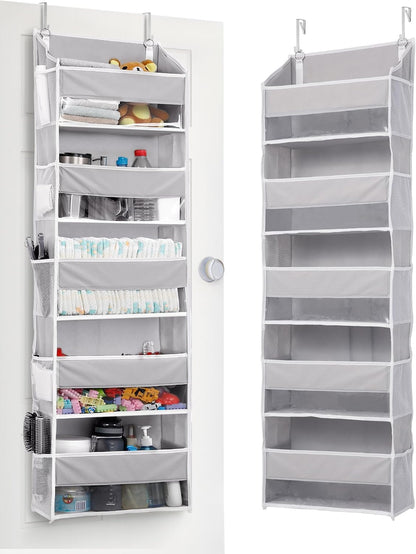 ULG Over the Door Organizer, 5-Tier Extra Large Hanging Storage with 10 Mesh Pockets, 100 lbs Capacity, Heavy Duty Door Organizer for Closet, Bedroom, Nursery Storage, Beige