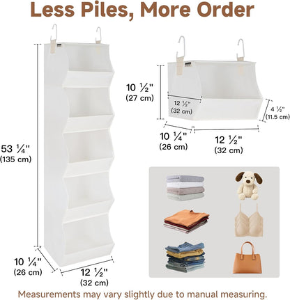 StorageWorks Basics Hanging Closet Organizer, 4-Shelf Wide Trapezoid Closet Shelves with Reinforced Anti-Sagging Support for Sweaters, Hoodies and Handbags, Foldable Storage Organizer, Beige