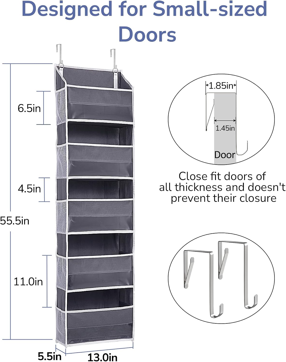 ULG Over the Door Organizer, 5-Tier Extra Large Hanging Storage with 10 Mesh Pockets, 100 lbs Capacity, Heavy Duty Door Organizer for Closet, Bedroom, Nursery Storage, Beige