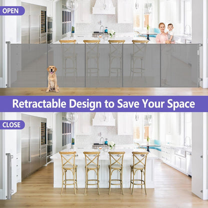 Newly Enhanced - 42" Tall × 120" Extra Wide Retractable Baby Gate Keeps Pets from Getting Under Tall Dog Gate, Indoor/Outdoor Baby Gates for Dogs, Retractable Dog Gate for Large Openings, White