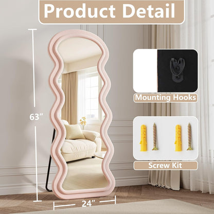 71"x32" Flannel Full Length Mirror, Arched Mirrors Full Length with Stand, Flannel Floor Mirror for Bedroom and Living Room, Full Body Mirror Hanging or Leaning, White