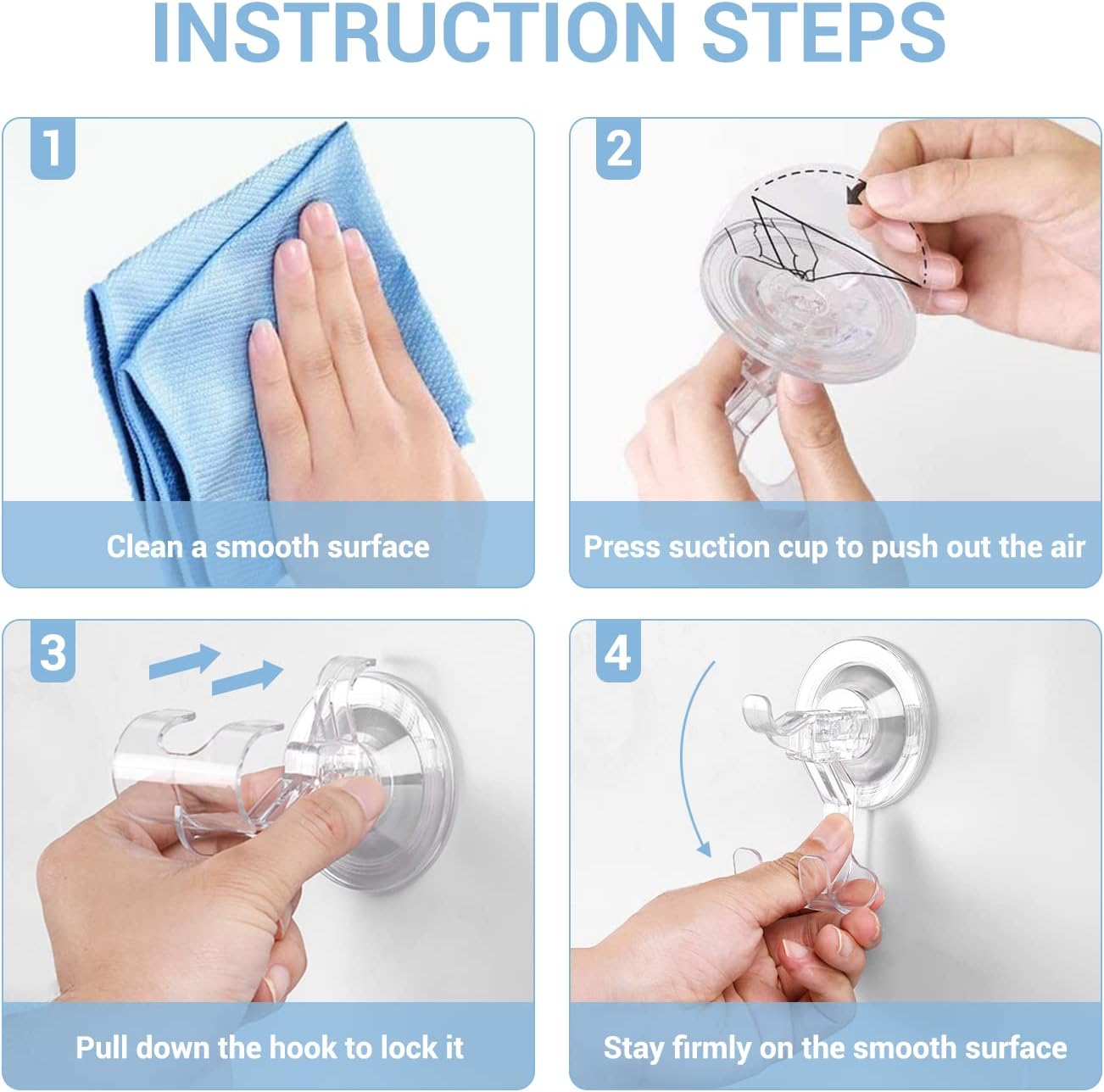Teletrogy Large Suction Cup Hooks Shower Razor Holder - 2 Pack Heavy Duty Reusable Vacuum Shower Hook, Damage Free Wall Hooks for Bathroom Kitchen Towel Loofah Sponge Key Shaver Bathrobe Wreath