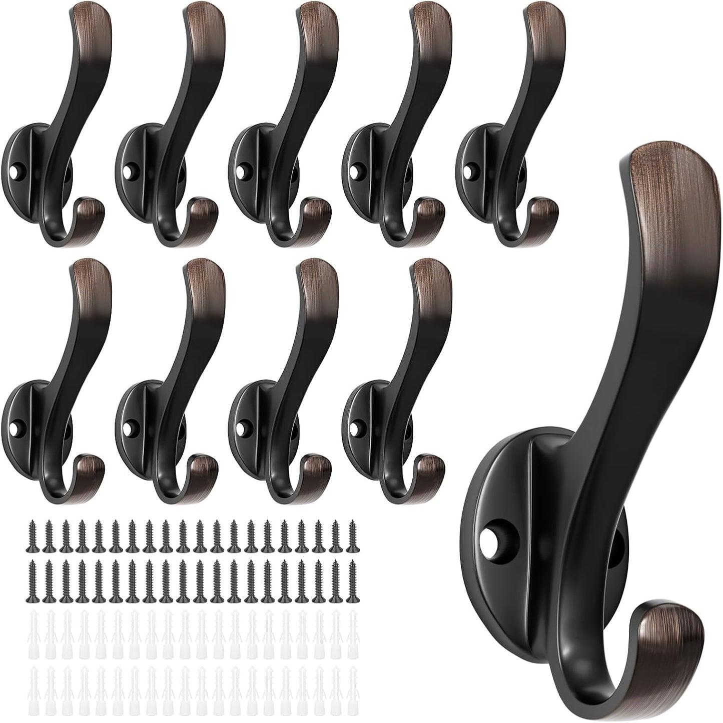 Heavy Duty Coat Hooks - 6 Pack Aluminum Alloy Wall Mounted Hooks for Hanging Jacket, Clothes, Bags, Hat | Durable Metal Utility Wall Hooks for Entryway, Closet, Mudroom, Bathroom, Garage