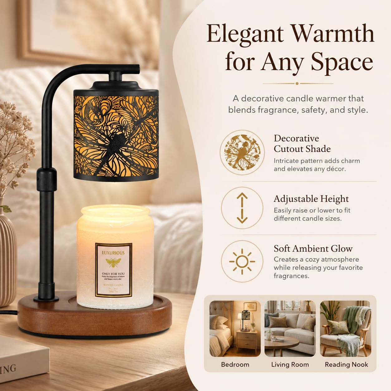 kobodon Candle Warmer Lamp with Timer, Electric Candle Lamp Warmer Birthday for Mom Women Home Bedroom Decor Wax Melt Warmer for Scented Wax with Jar Candles (Dragonfly)