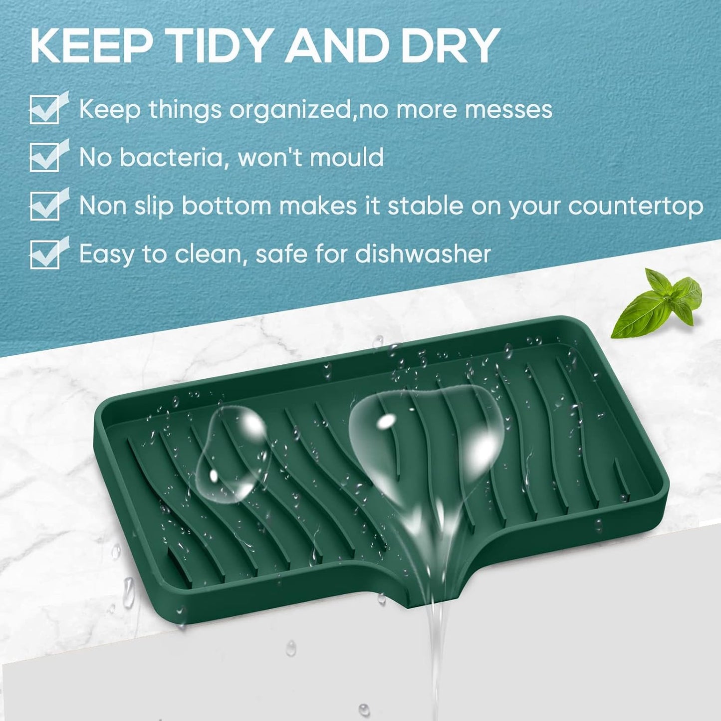 Kitchen Sink Tray,Self Draining Kitchen Soap Tray Soap Holder Silicone Sponge Holder for Kitchen Sink,Kitchen Bathroom Sink Caddy Sink Organizer for Sponge,Soap Dispenser,Dish Scrubber,Palm Brush