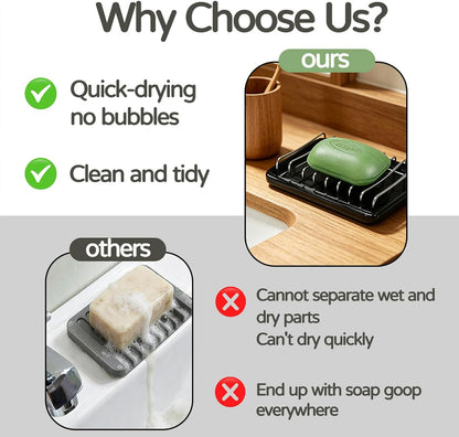 Ceramic Soap Dish with Stainless Steel Drain Tray Self Draining Soap Holder Sponge Holder Soap Dishes for Shower, Bathroom, Kitchen Sink