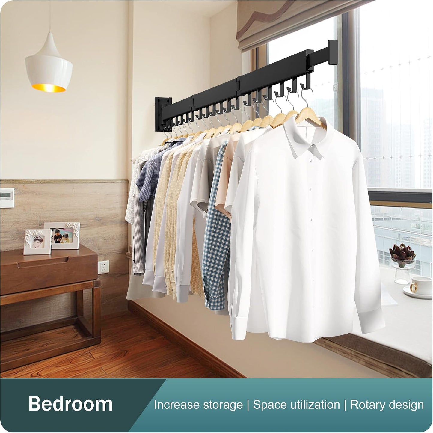 LIENAHU Wall Mounted Clothes Drying Rack, Collapsible, Folding, Retractable - Clothes Hanging Rack (Hooks, White)