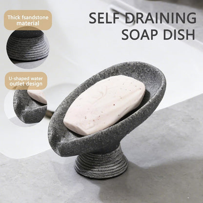 Self Draining Soap Dish with Suction Cup, Leaf Shaped Resin Soap Holder for Bathroom, Shower, Sink & Kitchen (Beige)