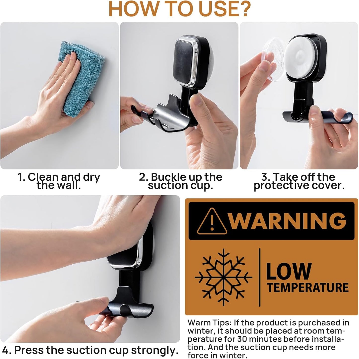 LEVERLOC Razor Holder for Shower 2 Pack, Powerful Suction Cup Shower Hooks for Towel, Loofah, Razor, Squeegee, Damage-Free Wall Hooks, Shaver Holder for Bathroom, Easy to Install and Reuse, White