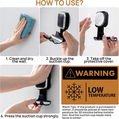 LEVERLOC Razor Holder for Shower 2 Pack, Powerful Suction Cup Shower Hooks for Towel, Loofah, Razor, Squeegee, Damage-Free Wall Hooks, Shaver Holder for Bathroom, Easy to Install and Reuse, White