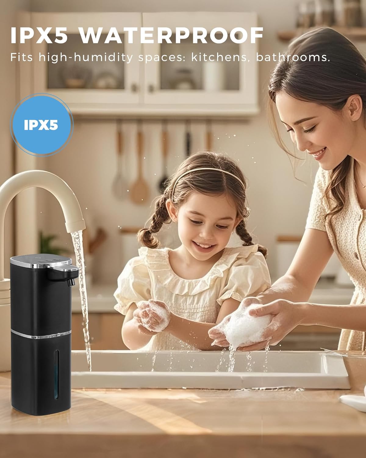 2 Pack Automatic Foaming Soap Dispenser, 13.5oz/400mL, USB Rechargeable,9- Adjustable Foam Levels, IPX5 Waterproof, Touchless & Wall/Tabletop Use for Kitchen Bathroom, Black