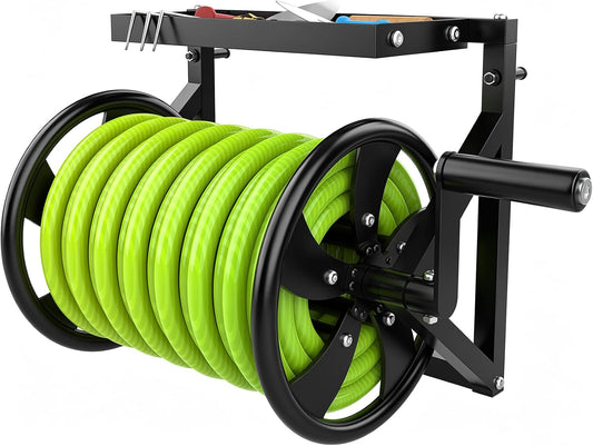 Wall Mounted Garden Hose Reel for Outside, Holds 130-Feet of 5/8-Inch Hose