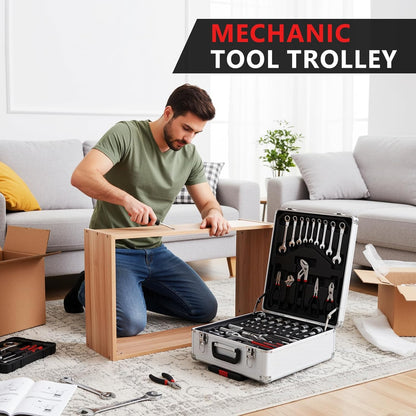 TLGREEN 799pcs Mechanic Tool Set with Aluminum Trolley Case,Home Repair Tool kit,Complete Tool Box Set for Home,Automotive,Dorm,Garage,Black