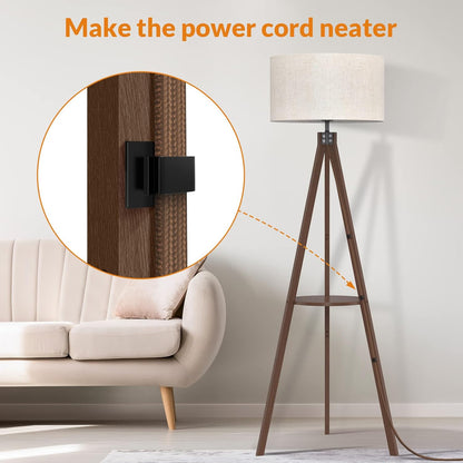LEPOWER Tripod Floor Lamp, Mid Century Wood Standing Lamp, Modern Design Shelf Floor Lamp for Living Room, Bedroom, Office, Flaxen Linen Shade with E26 Base Brown