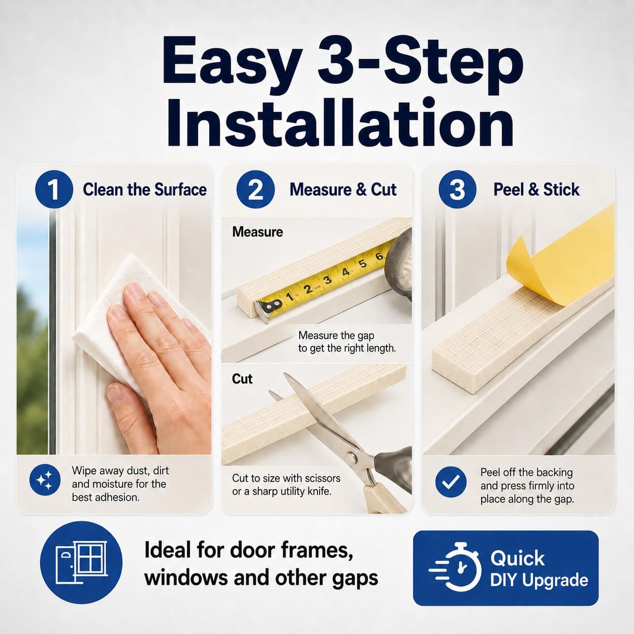 33FT EVA Foam Weather Stripping Door Seal, Self-Adhesive Weatherstrip Tape for Door Frame, Window Gaps, Soundproof Insulation