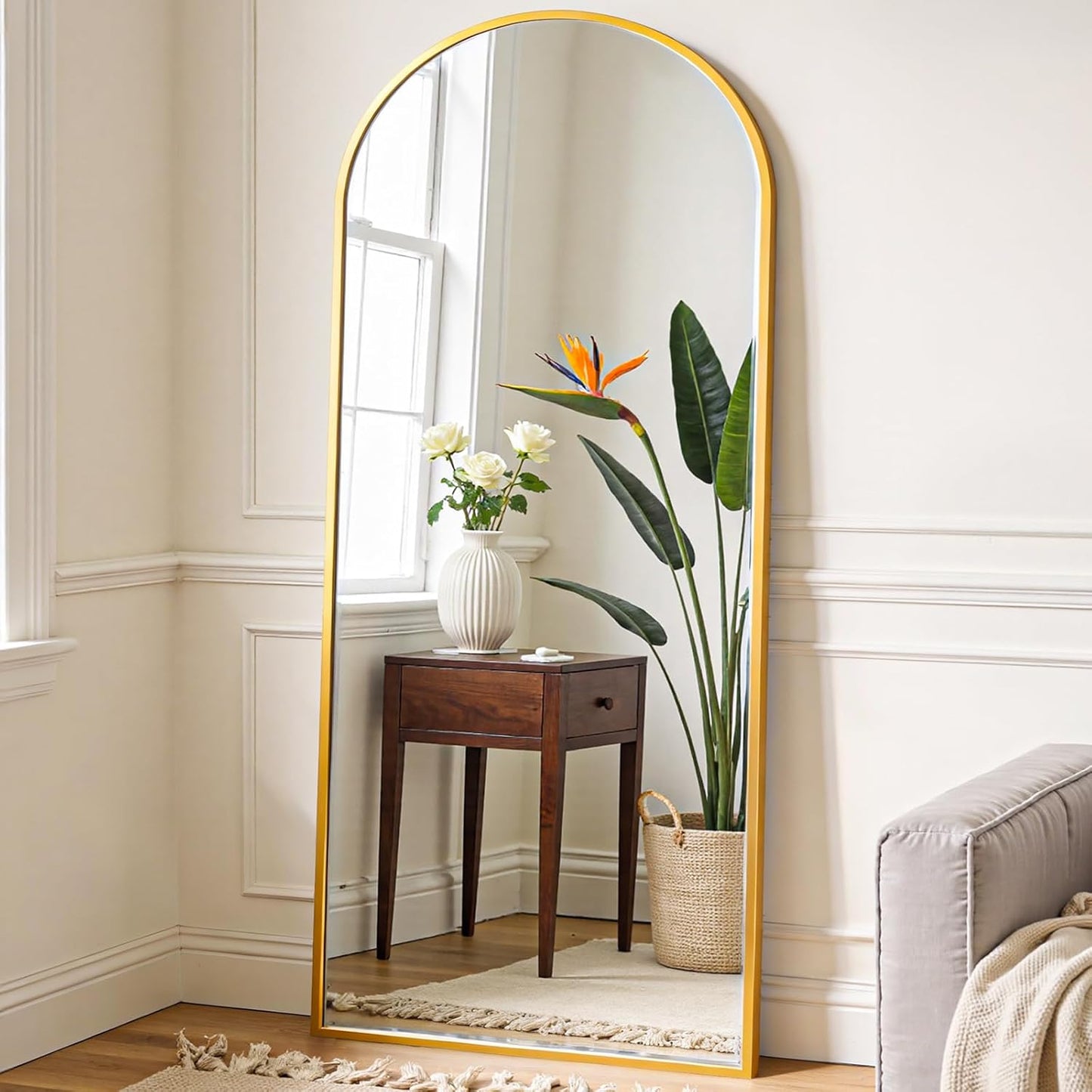 OLIXIS 64"x 21.5" Arched Mirror Full Length, Full Body Mirror with Stand, Hanging or Leaning for Wall, Floor Standing with Shatter-Proof Glass for Bedroom, Living Room, Long, Black