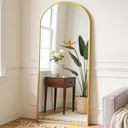 OLIXIS 64"x 21.5" Arched Mirror Full Length, Full Body Mirror with Stand, Hanging or Leaning for Wall, Floor Standing with Shatter-Proof Glass for Bedroom, Living Room, Long, Black