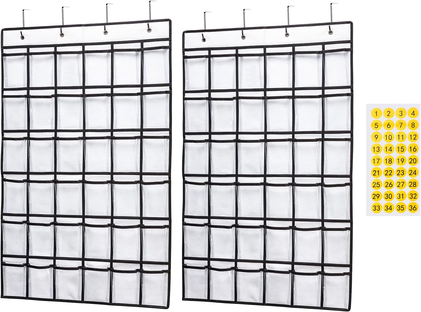 SAVERHO 36 Clear Pockets Classroom Pocket Chart for Cell Phone and Calculator Holder, Door Hanging Pocket Chart for Classroom Phone Holder with Number Sticker and Hooks (Blue)