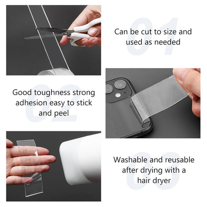 2 Rolls Nano Double Sided Clear Tape Heavy Duty - Removable & Washable, Wall/Car/Home Mounting Strips (Clear, L:100cm,W:3.0cm)