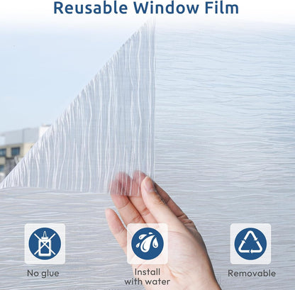 rabbitgoo Window Privacy Film Frosted Glass Film Removable Vinyl Door Coverings UV Blocking Decorative Static Cling Non-Adhesive Window Clings Sticker for Home Decor, 17.5 x 78.7 Inches
