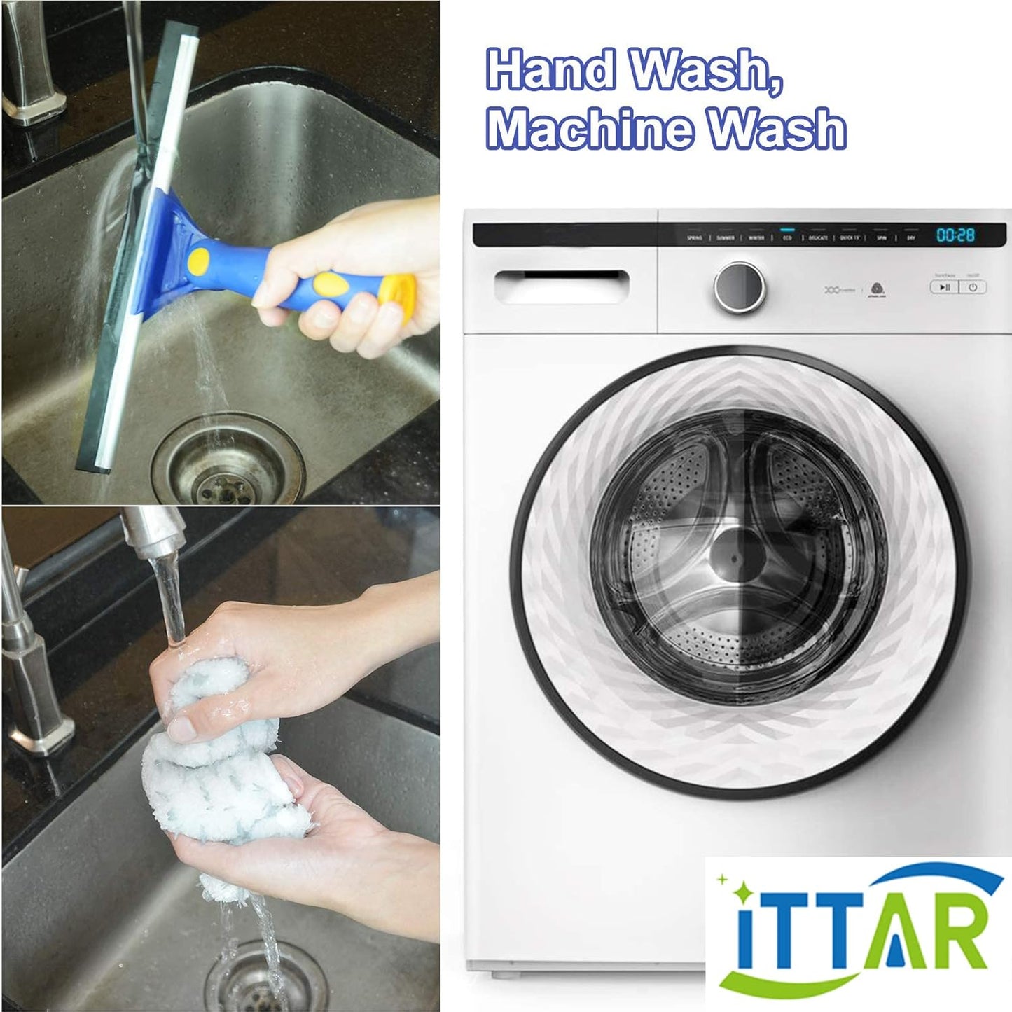 ITTAR Window Squeegee Cleaning Kit with 60" Extension Pole, Rotatable Glass Cleaner Tool 12" Rubber Blade & 2 Microfiber Pads, Window Washing Equipment for High Windows, Shower Doors, Car Windshield