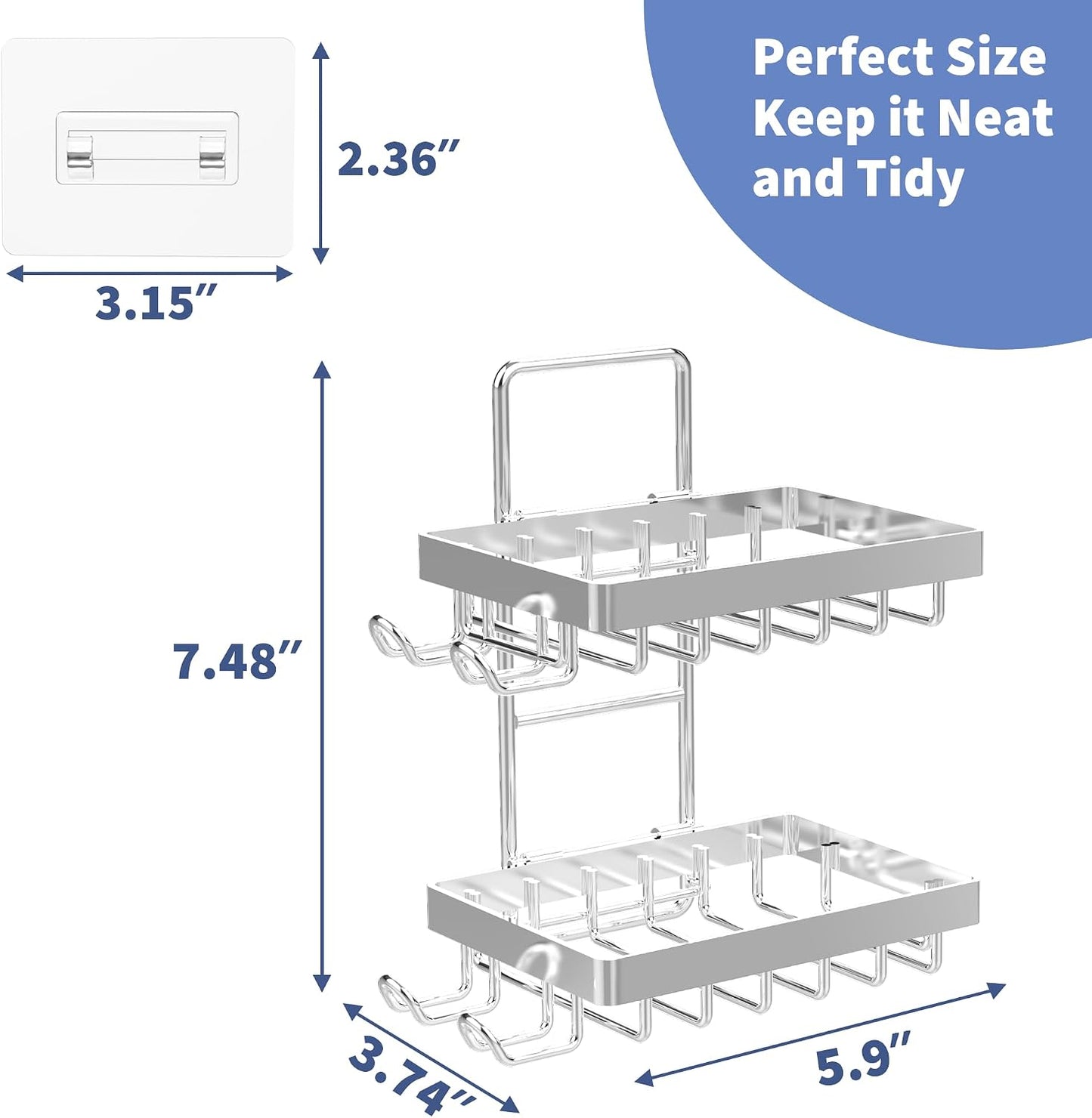Moforoco Double Soap Bar Holder for Shower, No Drilling, 304 Stainless Steel, Wall Mounted Soap Holder with 4 Hooks and Razor Holder, Shower Rack Soap Tray Bar Soap for Bathroom Accessories Organizer