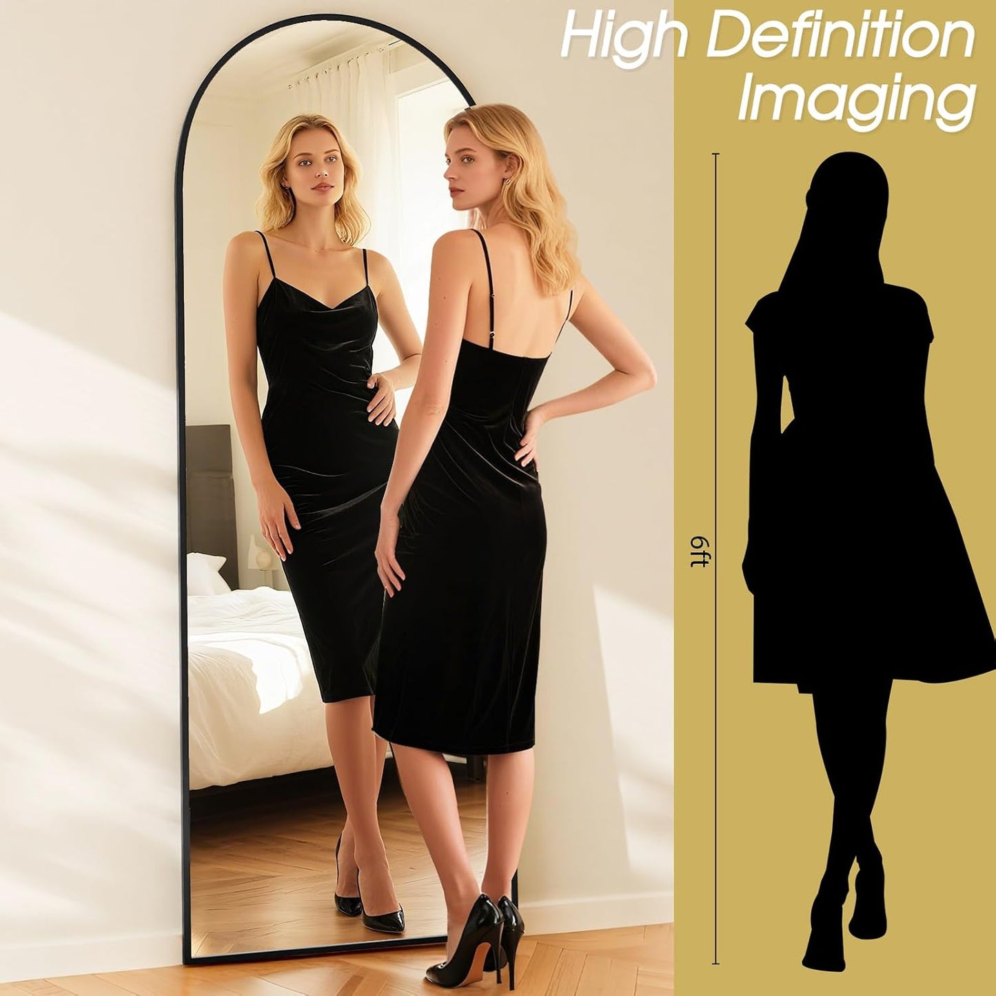 59"x16" Floor Mirror Full Length, Arched Full Length Mirror with Stand, Full Body Mirrors for Bedroom Living Room or Cloakroom Gold