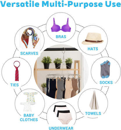 5 Pack Stainless Steel Hanging Drying Rack with Clips - Foldable Laundry & Plant Dryer for Socks, Underwear, Bras, Towels, Spices & Flowers