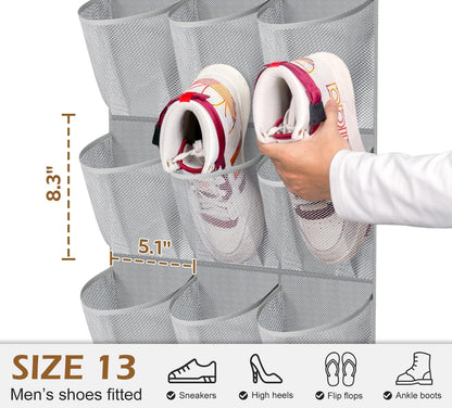 MISSLO 30 Large Pockets Dual Sided Hanging Shoe Organizer for Closet with Rotating Hanger Hanging Shoe Shelves, Grey