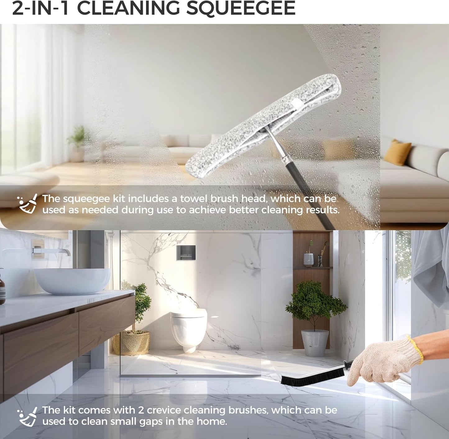 10.7“ Wide All-Purpose Shower Squeegee for Glass Doors, Squeegee for Shower Glass with Hook, Window Squeegee for Home, Small Squeegee for Shower, Bathroom, Car Glass, Mirror (Black)