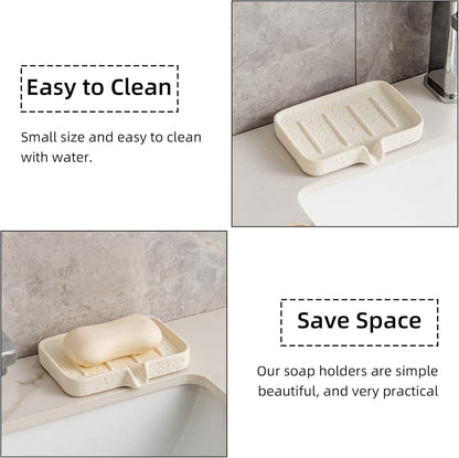 Soap Dish, Bar Soap Holder, Travertine Stone Look, Off White | Self Draining,Sponge Holders Tray for Shower,for Dispenser,Scrubber,Bottle,Cup on Bathroom Kitchen Bathtub Sink or Counter