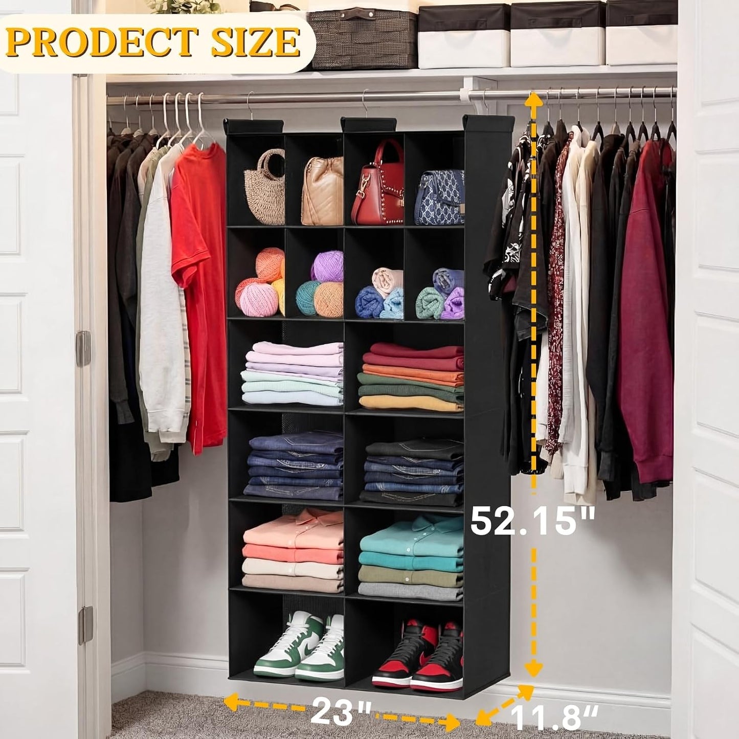 Ofiray-home 6 Tier Hanging Closet Organizer, 16 Compartments Sweater Organizer for Closet with 3 Sturdy Hooks, Closet Organizers and Storage, Wardrobe, Rv, Garment Rack, Grey