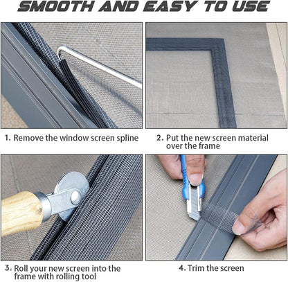 Screen Repair Kit Easy DIY Project 36" x 90" Fiberglass Screen Mesh with Rolling Tool and Screen Retainer Spline Screen Replacement kit for Windows Sliding Doors and Patio Screens (36" x 90", Black)