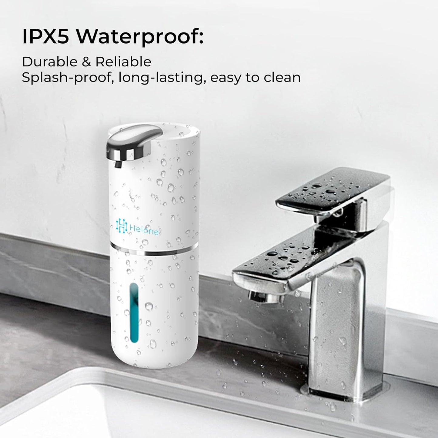 Automatic Touchless Foam Soap Dispenser - USB-C Rechargeable Foaming Soap Pump, IPX5 Waterproof for Bathroom & Kitchen, 12.8oz, Wall Mount or Countertop (Black)