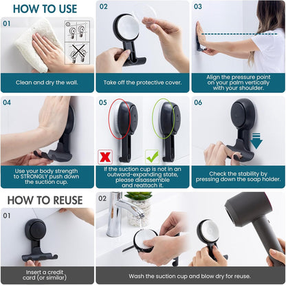 TAILI Suction Cup Razor Holder in Shower 2 Pack, Towel, Loofah, Shaver Holder for Bathroom Wall, Powerful Suction Cup Shower Hooks, Easy to Install and Reuse, White