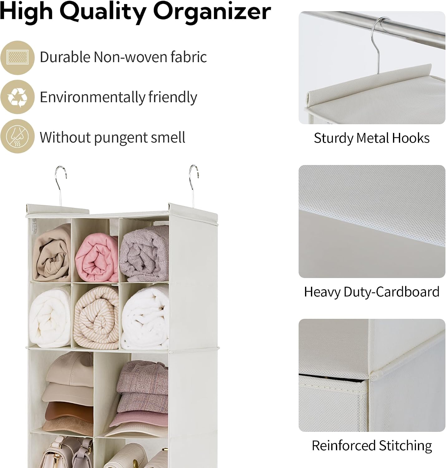 GRANNY SAYS Hanging Closet Organizer 6 Shelves, Closet Organizers and Storage with 5 Drawers, 6 Side Pockets Closet Hanging Organizer, Hanging Storage Organizer for Closet, Baby Clothes, Gray