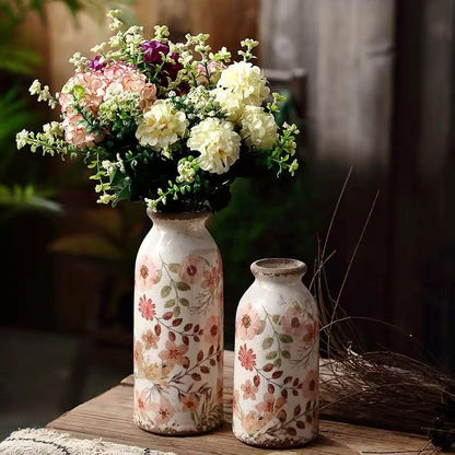 Rustic Ceramic Vase Set of 3 - Beige Rustic Vases for Flowers,Farmhouse Flower Vases for Home Decor,Small Decorative Vase Set for Living Room,Table Shelf,Centerpieces and Fireplace Decorations