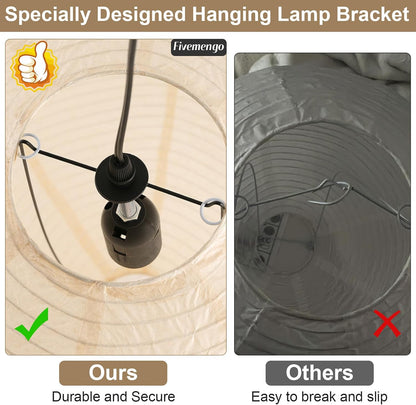 Large Rice Paper Pendant Light Kit, 20in White Globe Paper Lantern Lights, E26 Base, Japanese Hanging Lantern Lamp Japandi Chandelier for Dining Room Bedroom Office Living Room