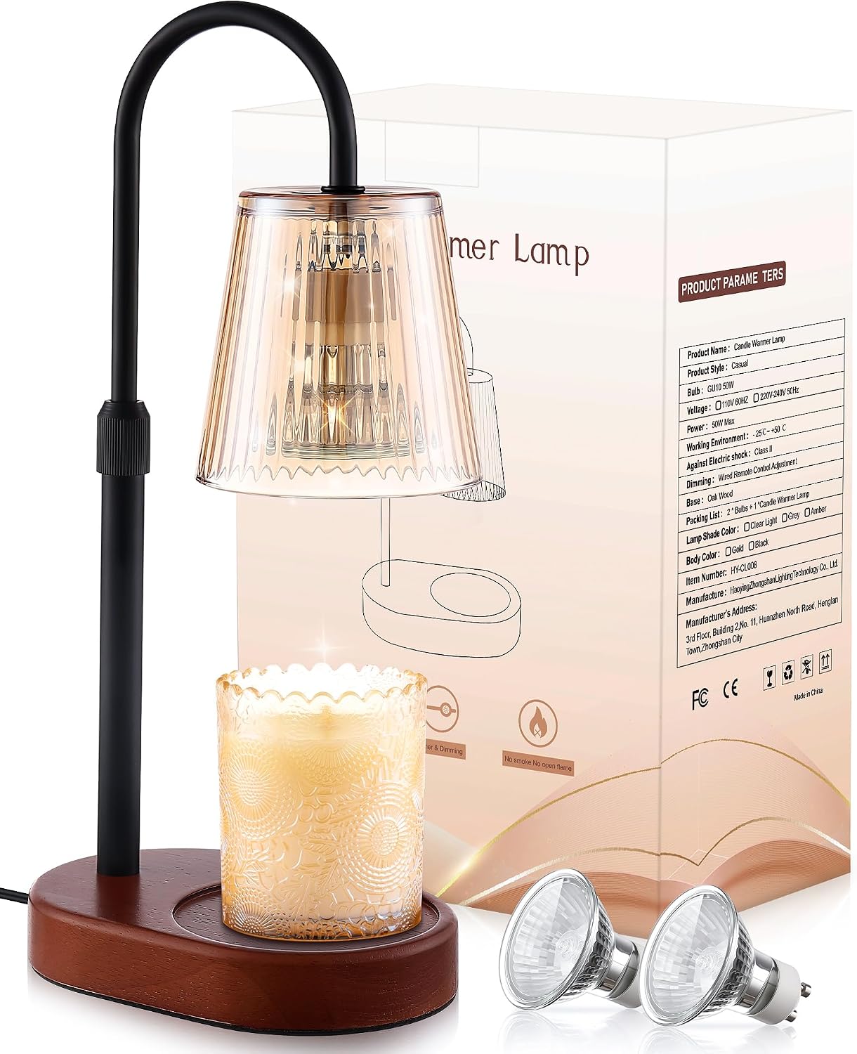 Adjustable Candle Warmer Lamp with Timer - Electric Light Wax Warming Dimmable Flameless Top Melter Heater Melting Heating Height Small Jar Candles Gifts Women Mom Birthday Home Desk Modern Decor