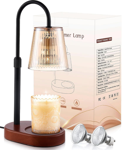 Adjustable Candle Warmer Lamp with Timer - Electric Light Wax Warming Dimmable Flameless Top Melter Heater Melting Heating Height Small Jar Candles Gifts Women Mom Birthday Home Desk Modern Decor