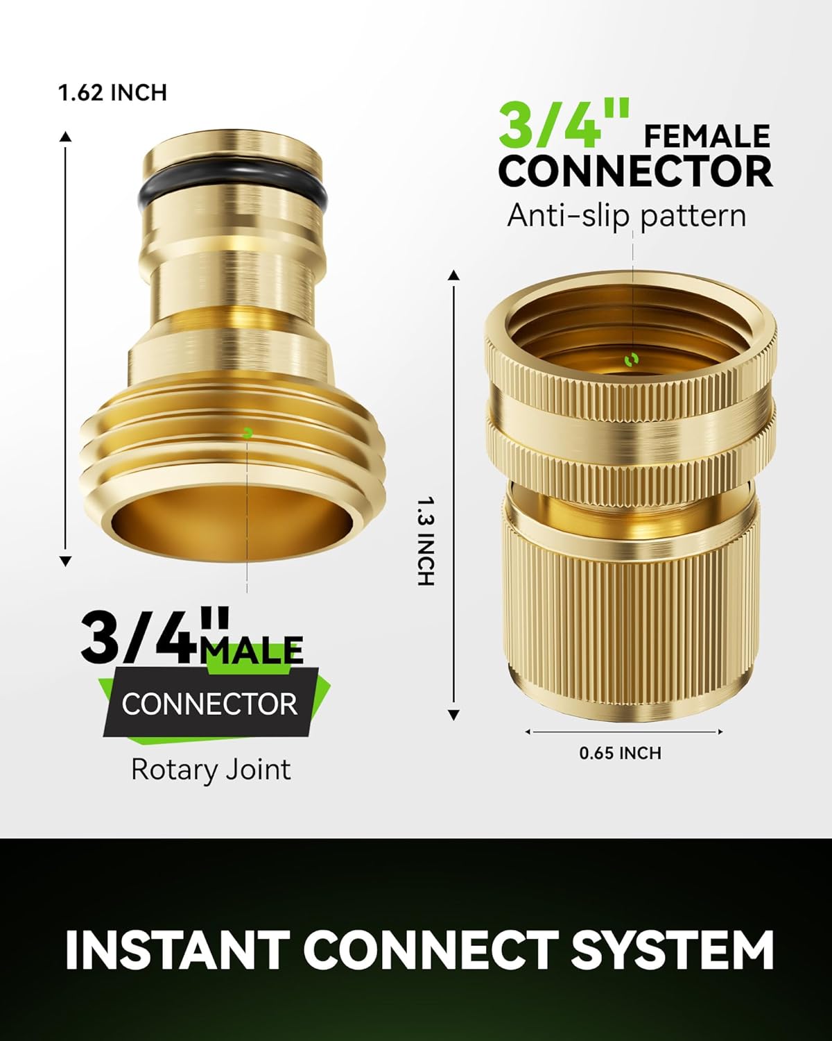 RainPoint Quick Connect Hose Fittings 3/4" GHT - Solid Brass Garden Hose Connectors, No-Leak Design & Universal Fit for Instant Connection (2 Sets)