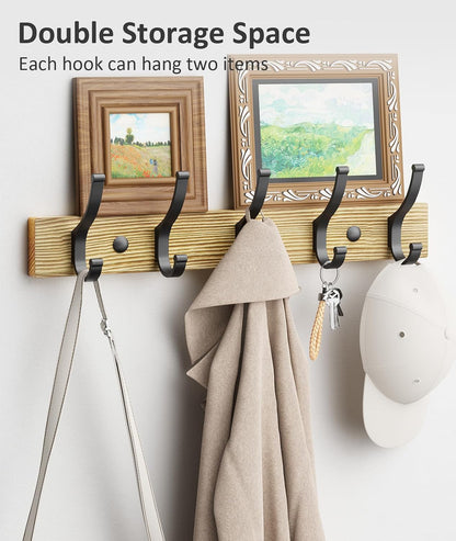 Optish Coat Rack Wall Mount, 16.5 Inches Wood Coat Hooks, Wall Hooks for Hanging, Hat Rack Bag Hanger Key Holder for Wall, Purse Hanger Towel Racks for Bathroom (1Pack, Brown)
