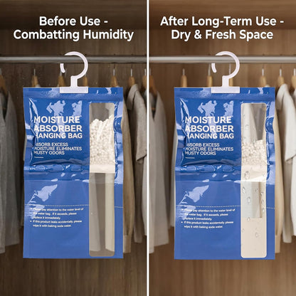 RAINFLOW Dehumidifier Bags Hanging Moisture Absorbers - 4 Packs Dehumidifiers for Home Closet Bathroom Basement, Hanging Bag Desiccant Packs for Bedroom RV Camper, Odor Absorber Household Essentials