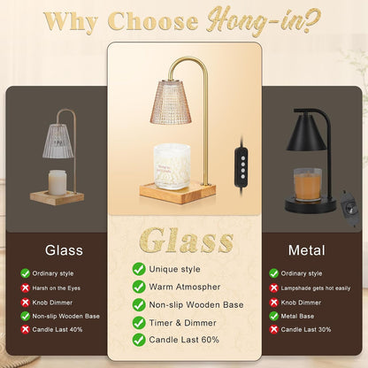 Hong-in Candle Warmer Lamp with Timer-Dimmable Adjustable Height Candle Lamp Warmer, Birthday Gifts for Women Mom Her, Housewarming Office Home Decor,Wax Warmer for Scented Wax Jar Candles