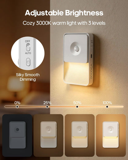 GOODEA Rechargeable Motion Sensor Night Lights for Stairs, Magnetic Stair Lights Indoor, Warm Dimmable Night Light for Hallway,Bathroom,Bedroom,Closet(4 Pack)