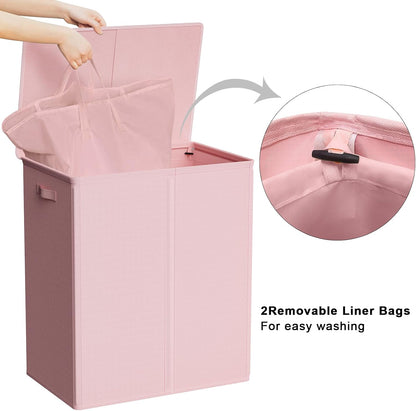 WOWLIVE 180L Laundry Hamper with Lid 3 Section,Large Laundry Basket with Removable Bags and Handles,Collapsible Dirty Clothes Hampers for Laundry,Laundry Basket Organizer for Laundry Room,Dorm,Beige