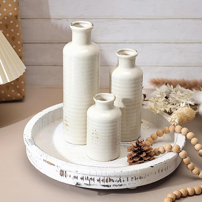 CUCUMI Ceramic Vase Set of 5, Home Decor Farmhouse Décor Handmade Pottery Vases for Pampas Grass, Dried Fresh Flowers, Table, Living Room, Kitchen, Shelf, Entryway Mantel Neutral Tones