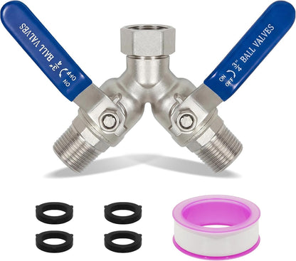 Garden Hose Splitter 2 Way, Heavy Duty Brass Y Valve Water Hose Splitter With Stainless Steel Long Handle Outdoor Full Flow Hose Splitter Connector,Y Valve 3/4 Inch GHT Thread