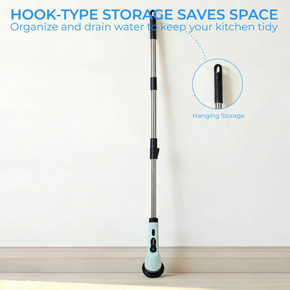 Electric Spin Scrubber for Bathroom, Cordless & Rechargeable with 6 Interchangeable Heads, Extendable Long Handle 48 in for Tile, Grout, Tub & Floor Cleaning