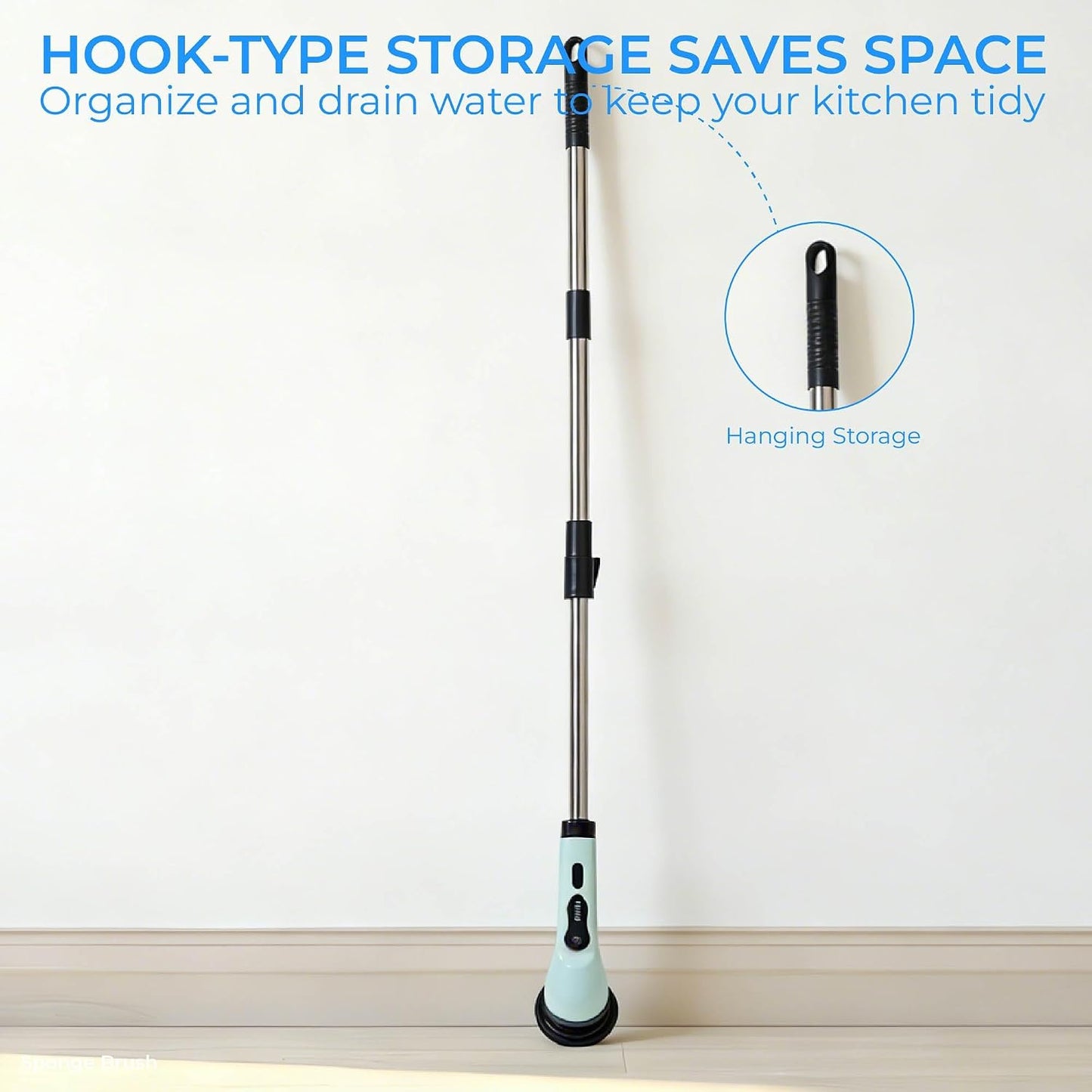 Electric Spin Scrubber with Long Handle，Cordless Bathroom & Kitchen Cleaner with 6 Replaceable Brush Heads，3 Adjustable Speeds for Tile Floor Tub Shower